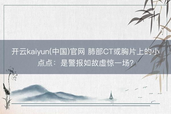 开云kaiyun(中国)官网 肺部CT或胸片上的小点点：是警报如故虚惊一场？